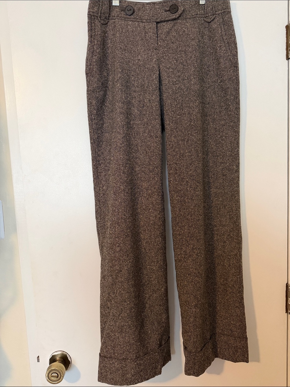 LOFT Brown Tweed Wide-Leg Trousers